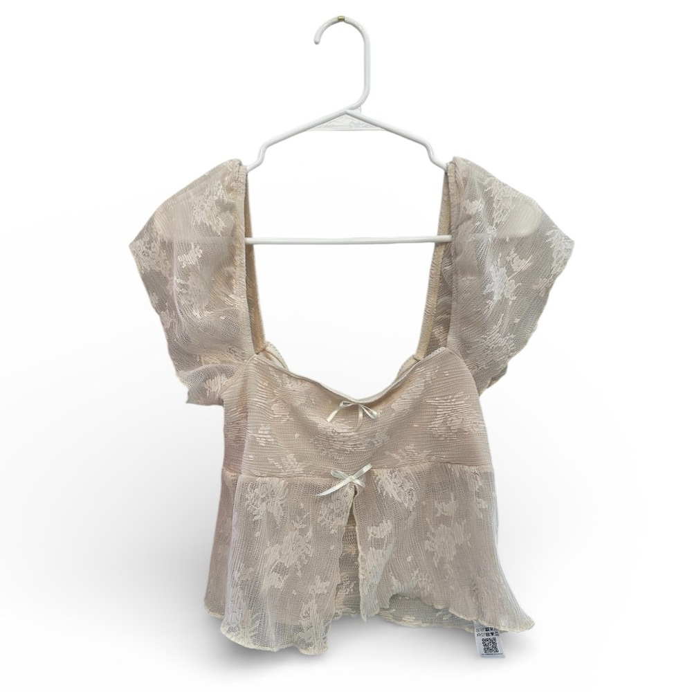 Reclaimed Vintage Cream Lace Crop Top w/ Bow Accents Size Small